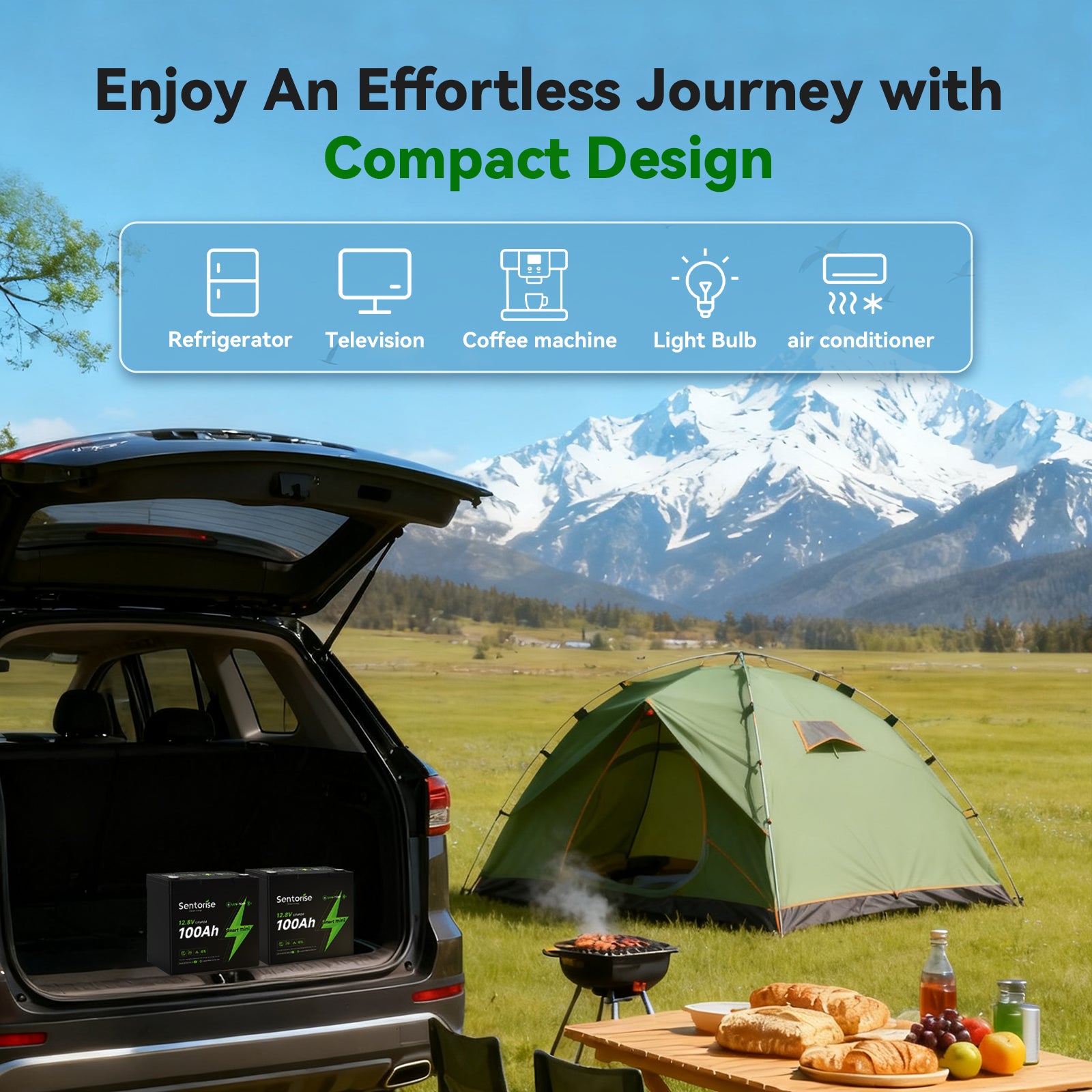 Sentorise 12V 100Ah SuperMini Bluetooth Small LiFePO4 Deep Cycle Battery