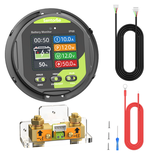 Sentorise 500A IP68 Batteriemonitor für 8–100V Systeme | Echtzeit-Überwachung von Spannung, Strom, Leistung und Kapazität