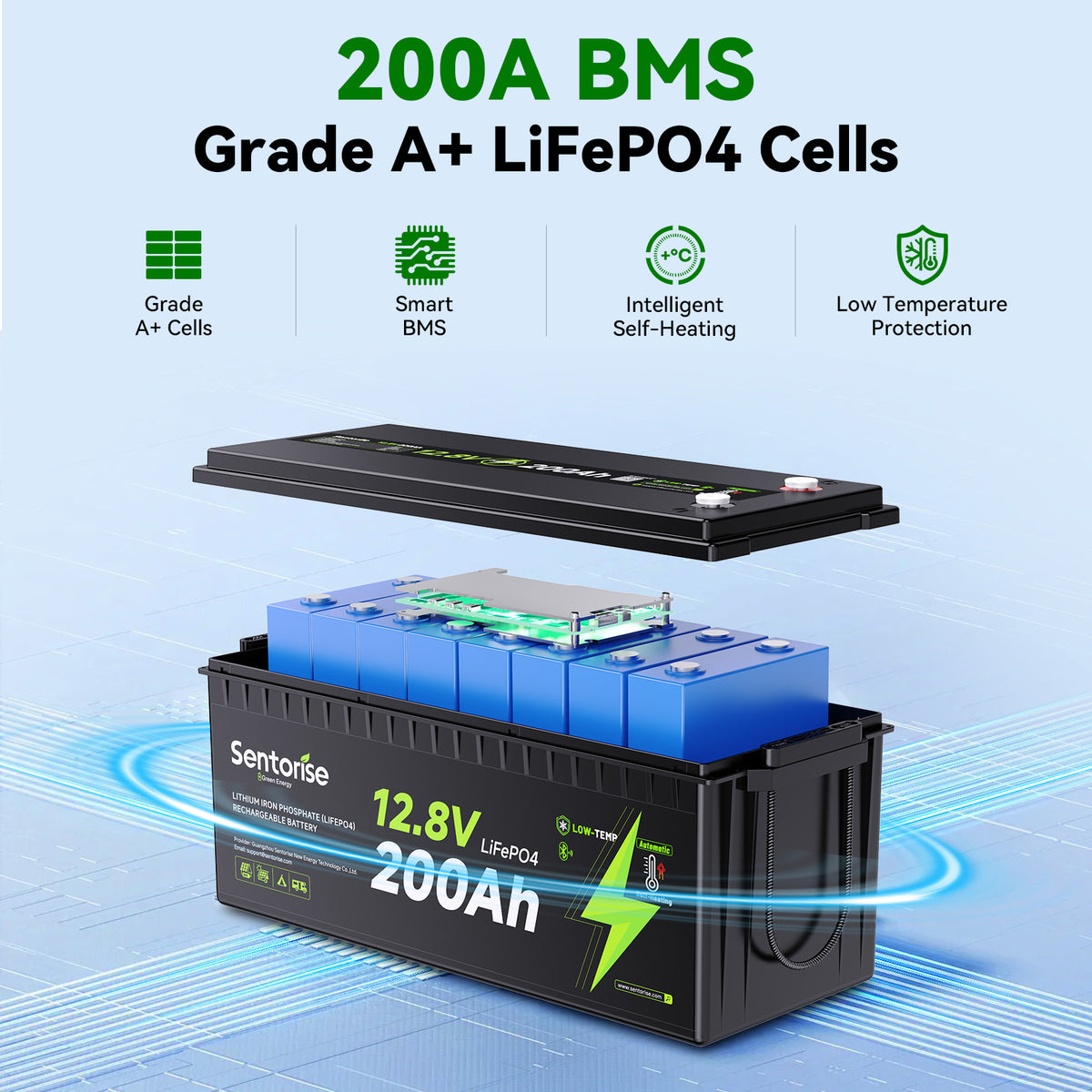 12V 200Ah Heated Bluetooth LiFePO4 Battery