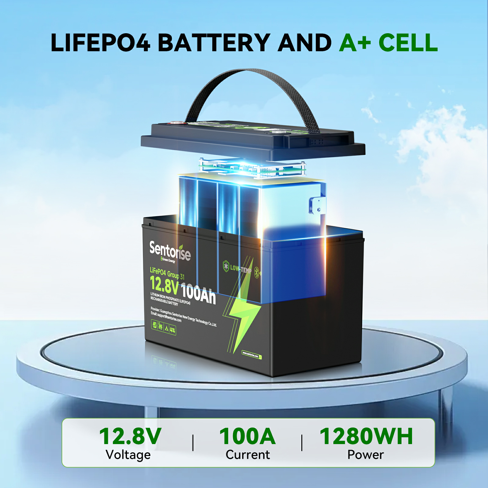 Sentorise 12V 100Ah LiFePO₄ Battery | Group 31 Size for RV, Marine & Solar