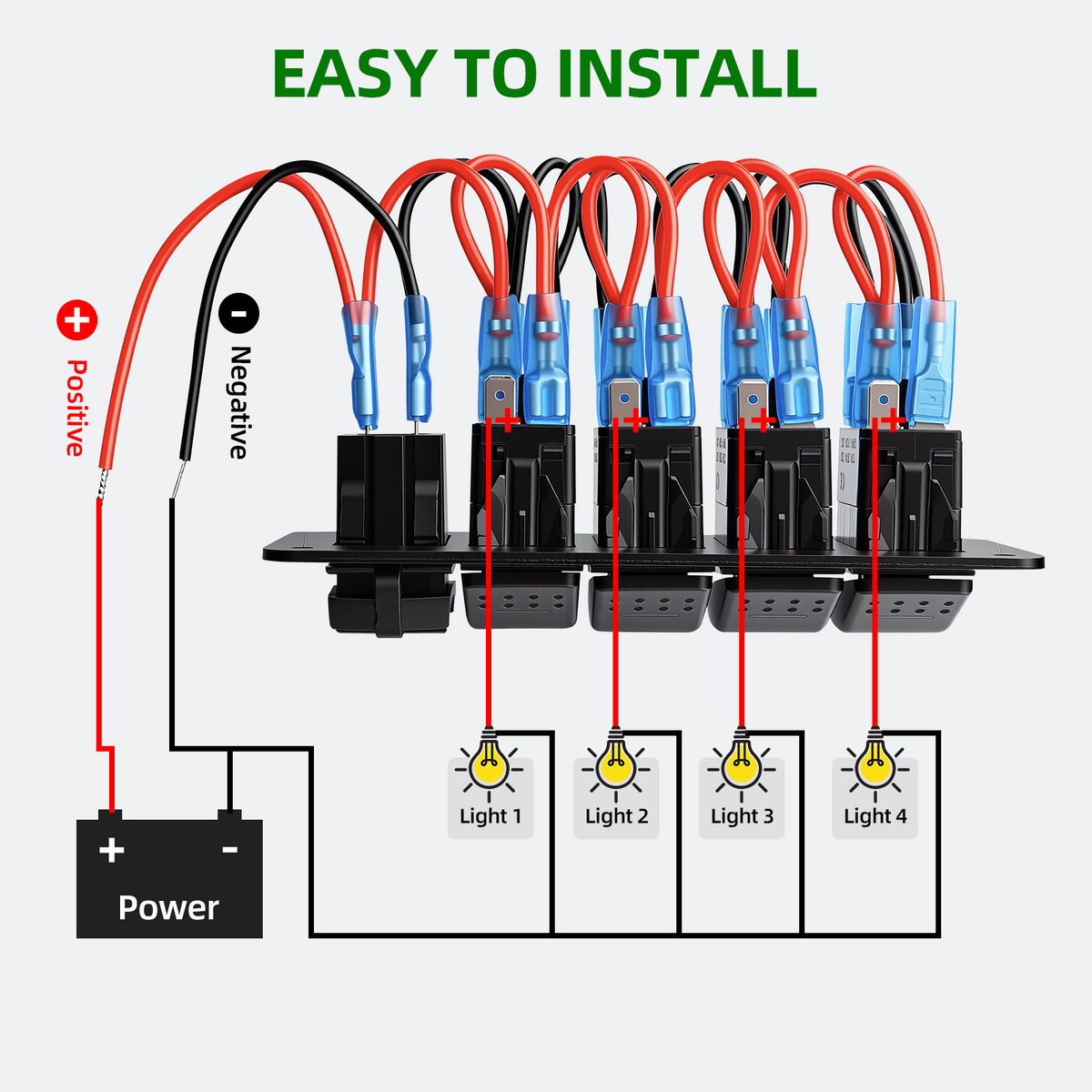 4 Gang 12V/24V Switch Panel with USB-C and Voltmeter