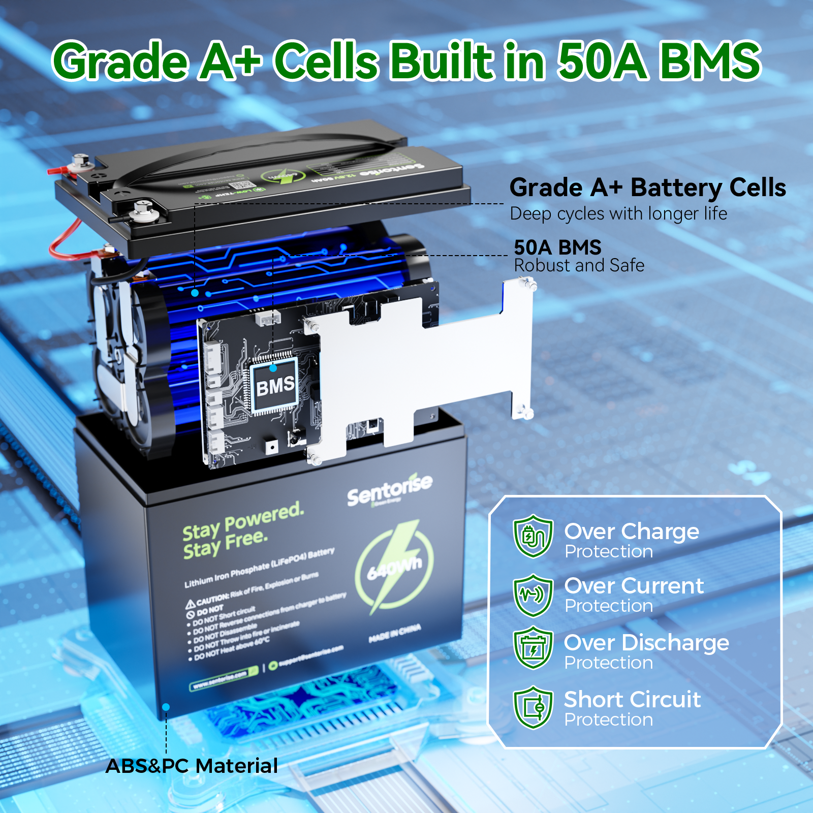 Sentorise 12V 50Ah LiFePO₄ Lithium Battery for Marine, RV, Fish Finder