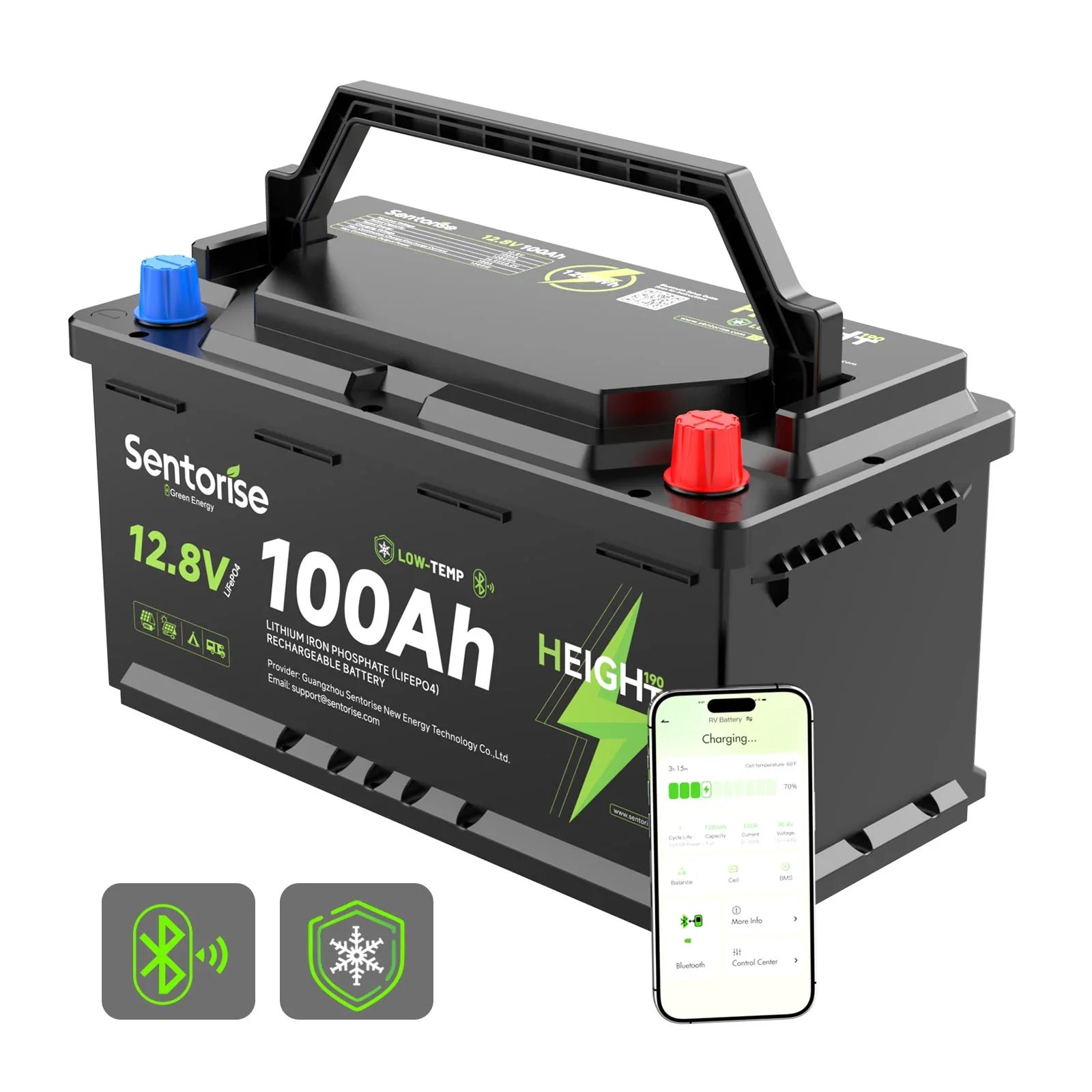 Sentorise 12V 100Ah Underfloor Bluetooth LiFePO4 Battery alternative product view