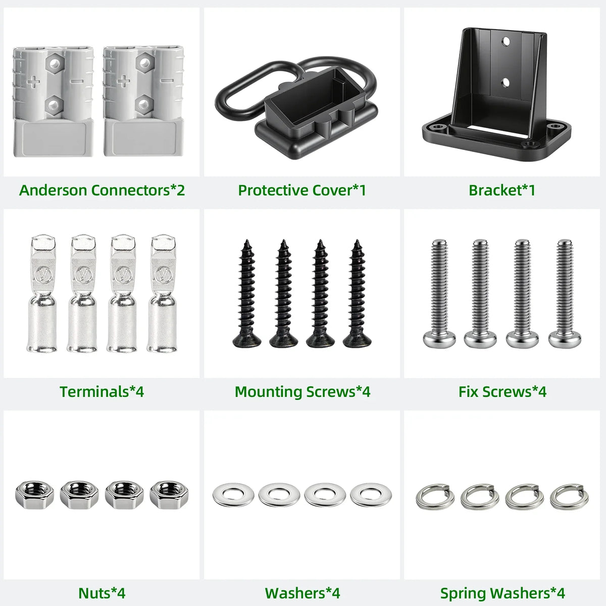 Sentorise 50A Battery Quick Connect Kit with Anderson-Style Plug package contents