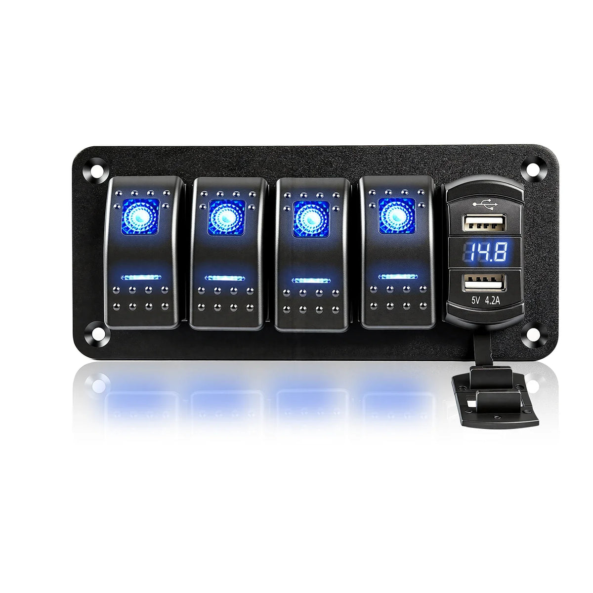 Sentorise 4 Gang 12V/24V Switch Panel with USB-C and Voltmeter